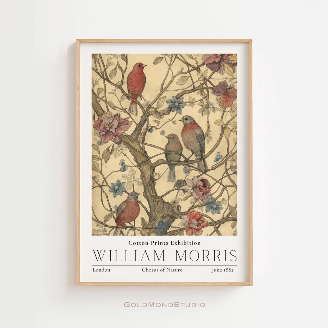 William Morris Chorus of Nature Birds Vintage Cotton Exhibition Poster