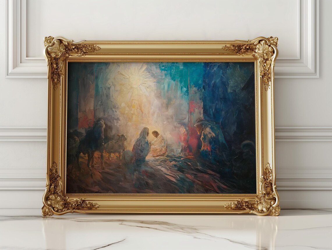 The Nativity Scene Birth Of Christ Impasto Oil Painting Poster - Image 2