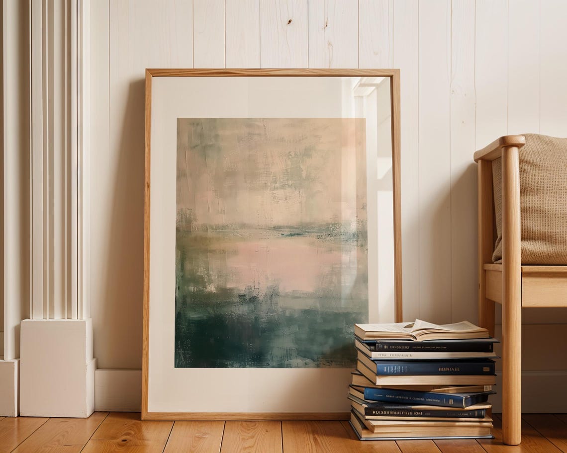 Misty Green And Beige Abstract Landscape Color Field Art Poster - Image 3