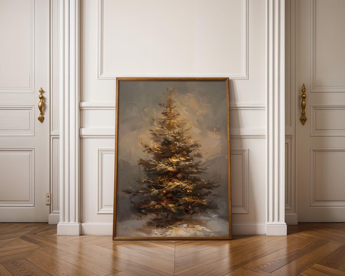 Glowing Golden Evergreen Tree Impressionist Nature Painting Poster - Image 3