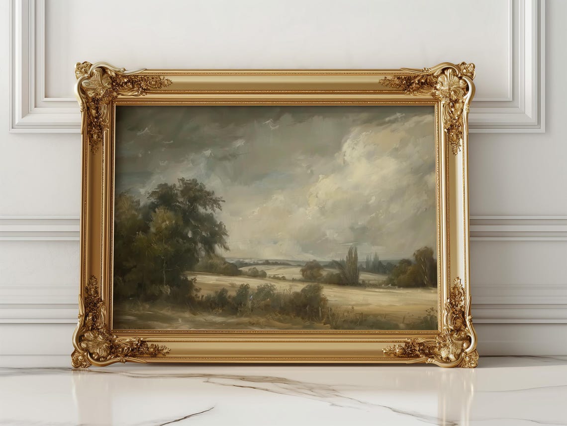 Moody Countryside Landscape With Golden Wheat Fields Painting Poster - Image 3