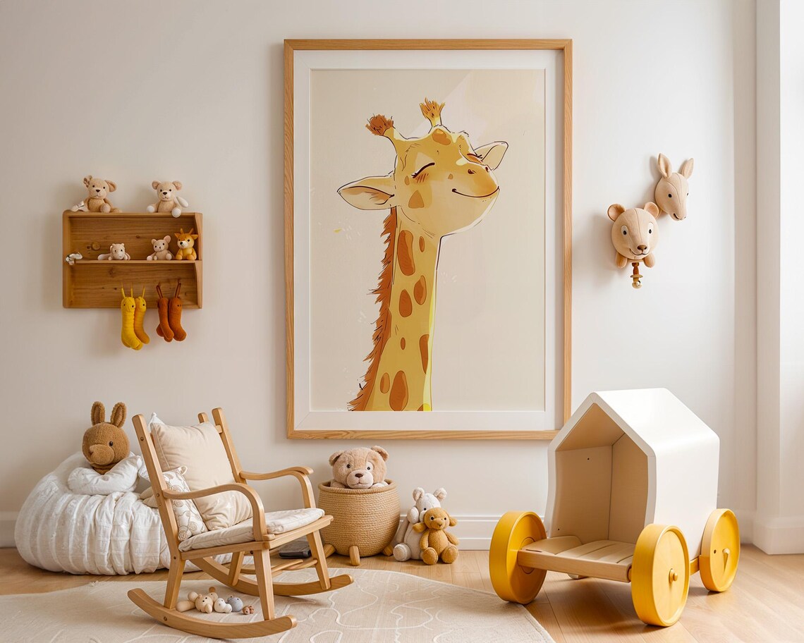 Smiling Baby Giraffe Portrait in Cute Cartoon Watercolor Style Poster - Image 3