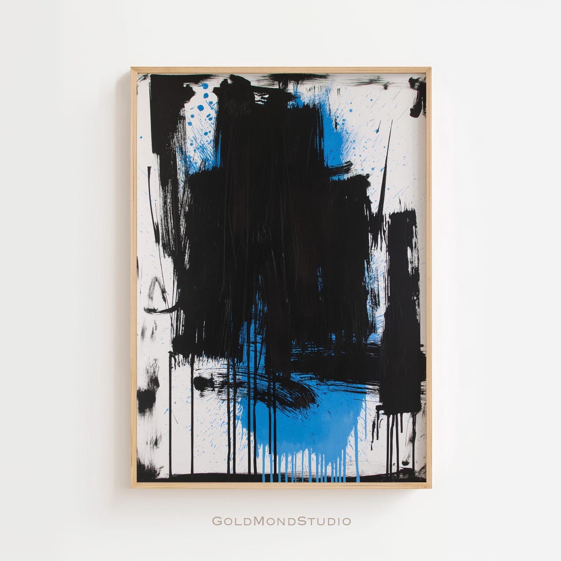 Abstract Black Blue White Brushstroke Modern Painting Poster