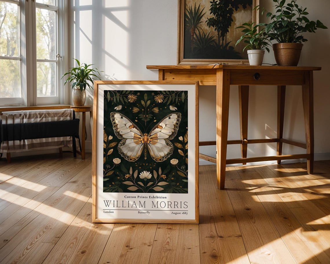 William Morris Butterfly Gold White Vintage Cotton Exhibition Poster - Image 3