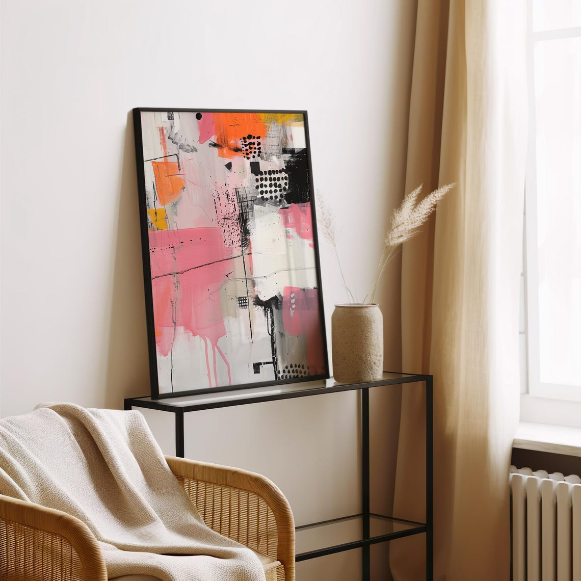 Pink Orange Black Abstract Expressionist Drip Painting Poster - Image 3