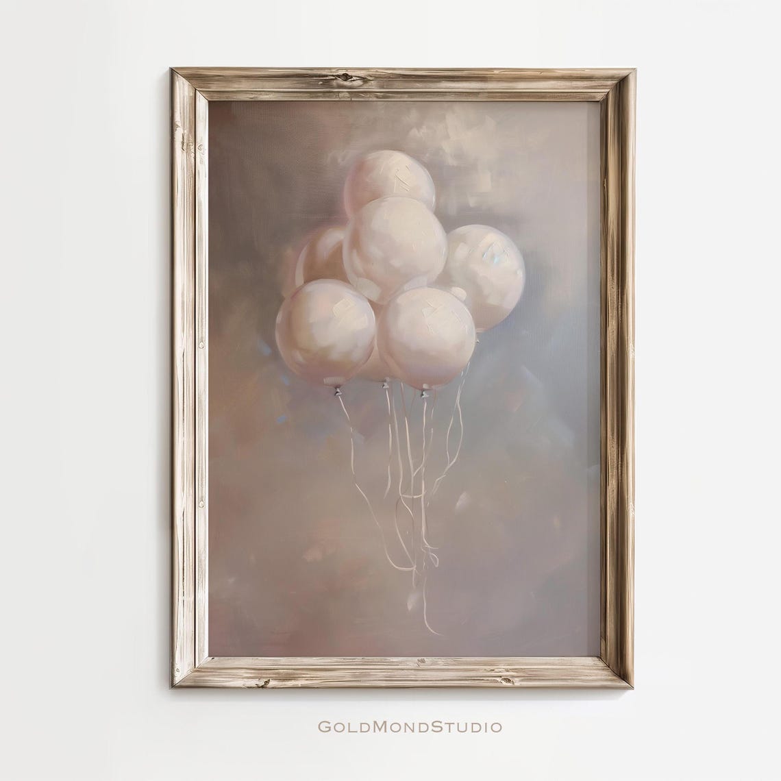 White Balloons Soft Taupe Minimalist Nursery Decor Wall Poster