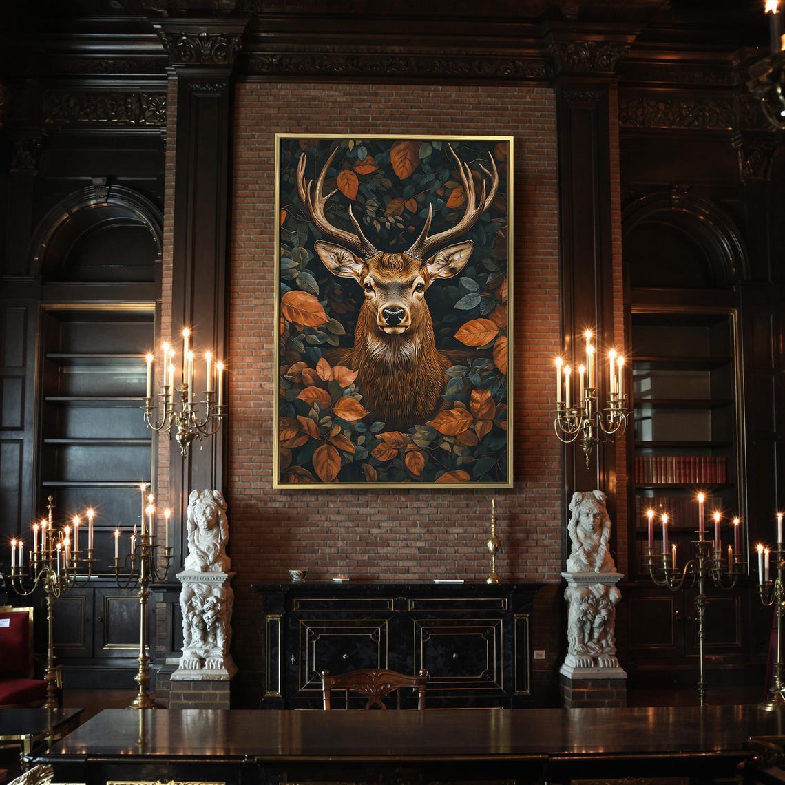 Majestic Stag Among Dense Teal And Orange Autumn Foliage Wall Poster - Image 2