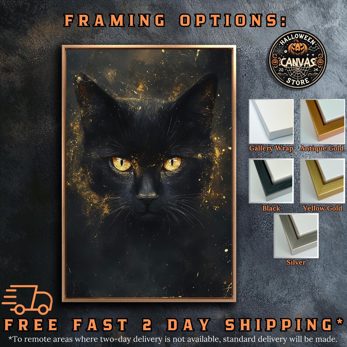 Black Cat Golden Eyes Dark Gold Splatter Dramatic Mystical Feline Wall Poster - Image 5