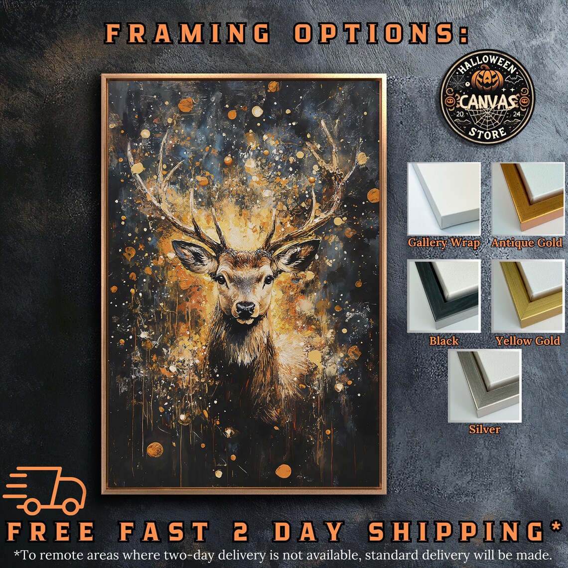 Golden Stag Portrait With Majestic Antlers Dark Abstract Wildlife Poster - Image 5