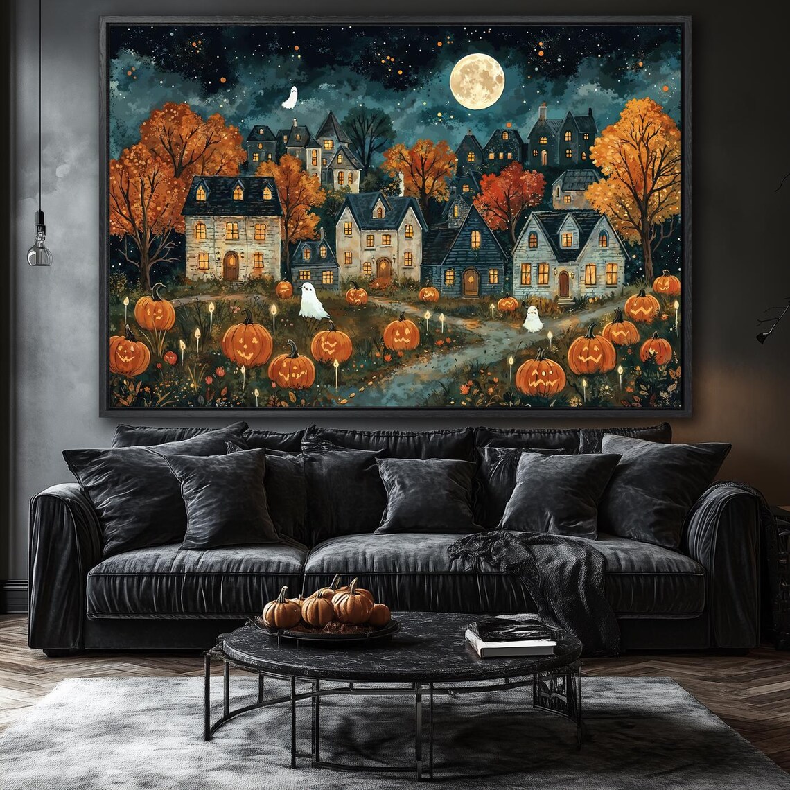 Halloween Village With Pumpkins, Spooky Autumn Poster - Image 4