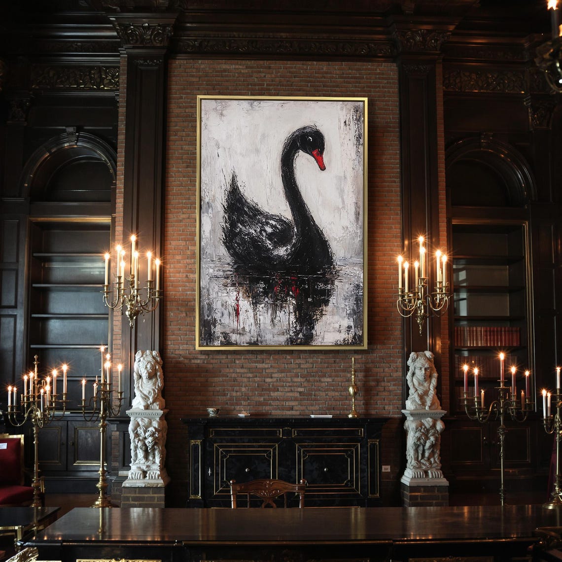 Black Swan With Red Beak Abstract Light Gray Water Art Poster - Image 2