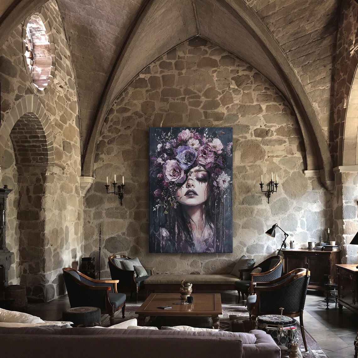 Girl With Purple Flowers, Gothic Dark Academia Art Print - Image 3