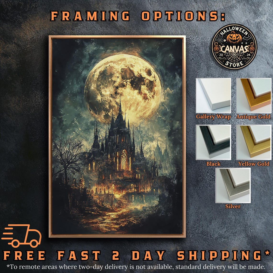 Dark Gothic Cathedral Beneath Giant Full Moon Night Sky Poster - Image 5