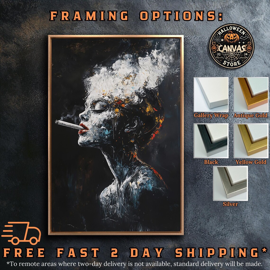 Smoking Woman Profile Abstract Portrait Black And White Dark Art Poster - Image 5