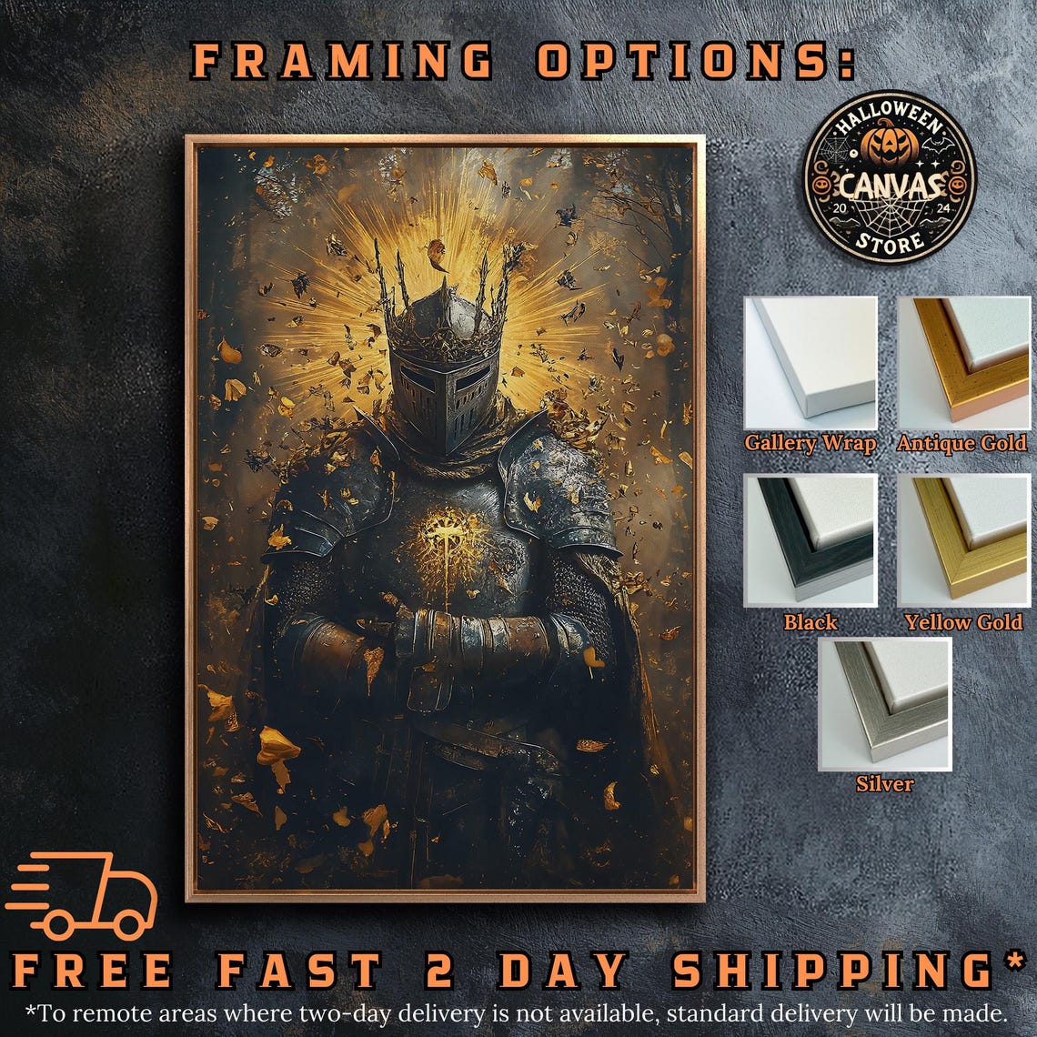 Crowned Knight In Armor Golden Leaves Medieval Warrior Art Poster - Image 5