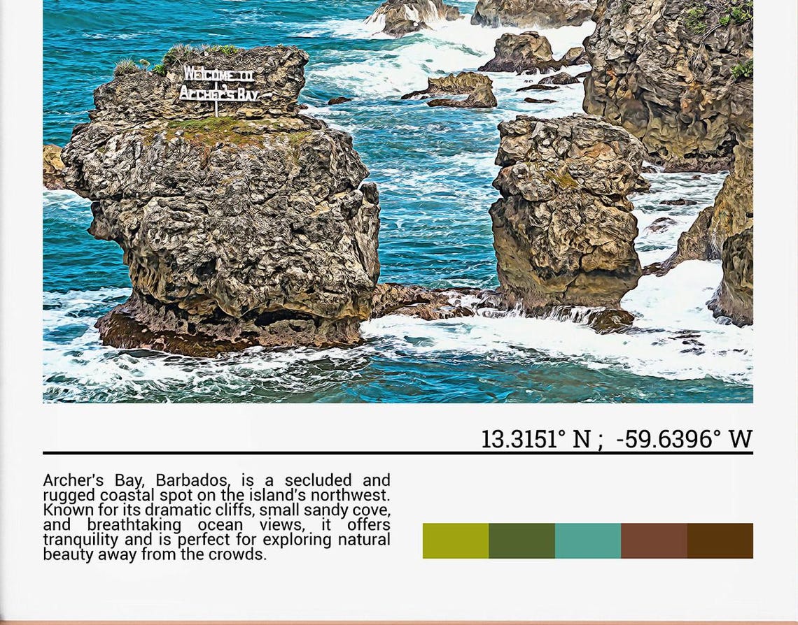 Archers Bay Barbados Rugged Ocean Cliffs Coastal Scenic Travel Poster - Image 3