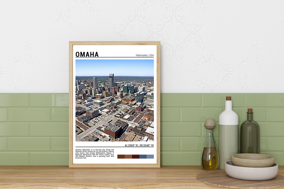 Omaha Nebraska Downtown Aerial Cityscape Heartland Travel Poster - Image 3