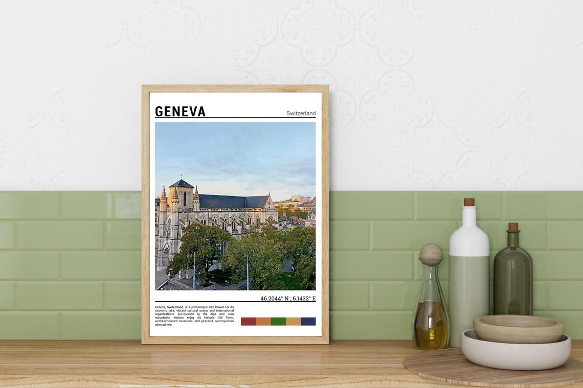 Geneva Switzerland Historic Cathedral Trees Cityscape View Poster - Image 3