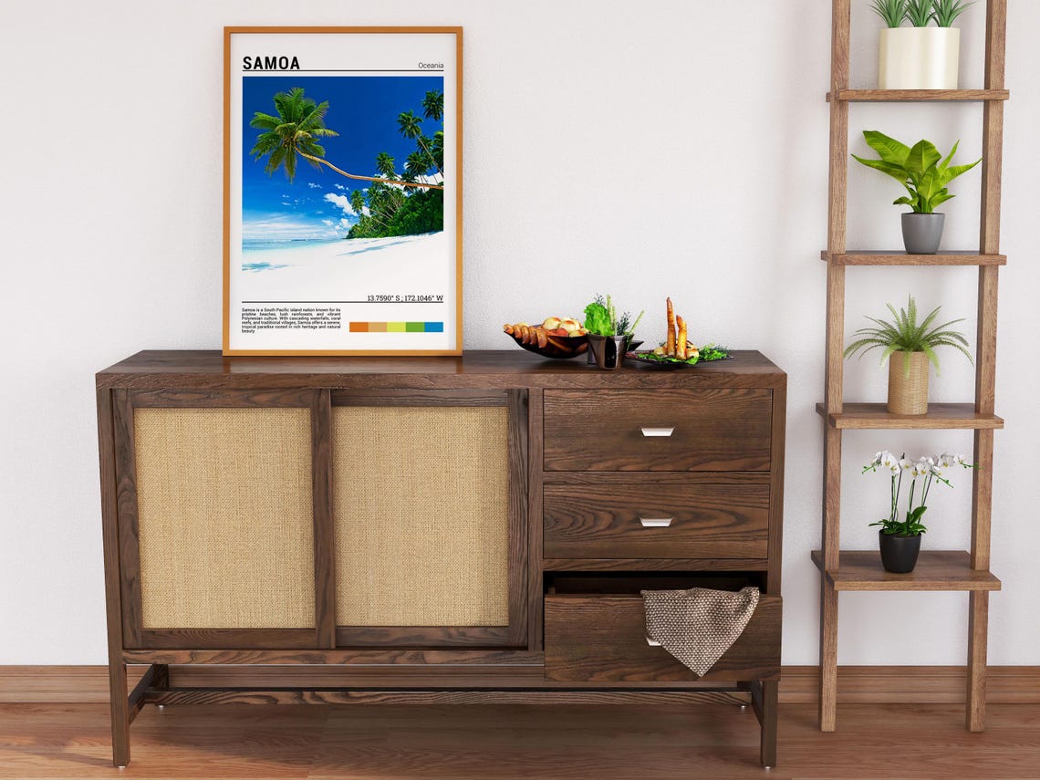Samoa Oceania Leaning Palm Tree White Sand Beach Tropical Poster - Image 6