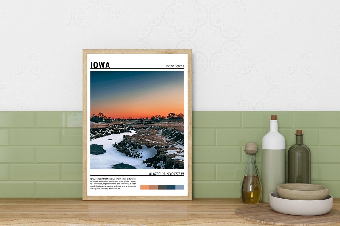 Iowa Winter Creek Sunset Snowy Prairie Landscape Golden Hour Poster - Image 3