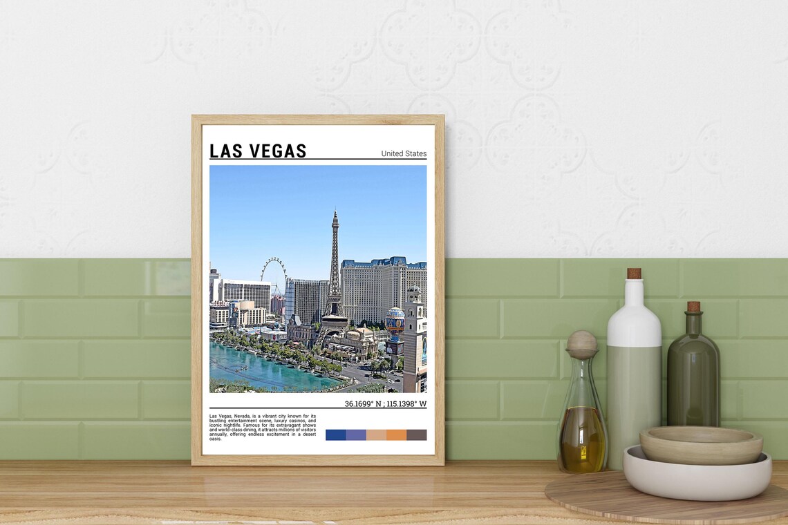 Las Vegas Nevada Strip Eiffel Tower Bellagio Fountains Travel Poster - Image 3