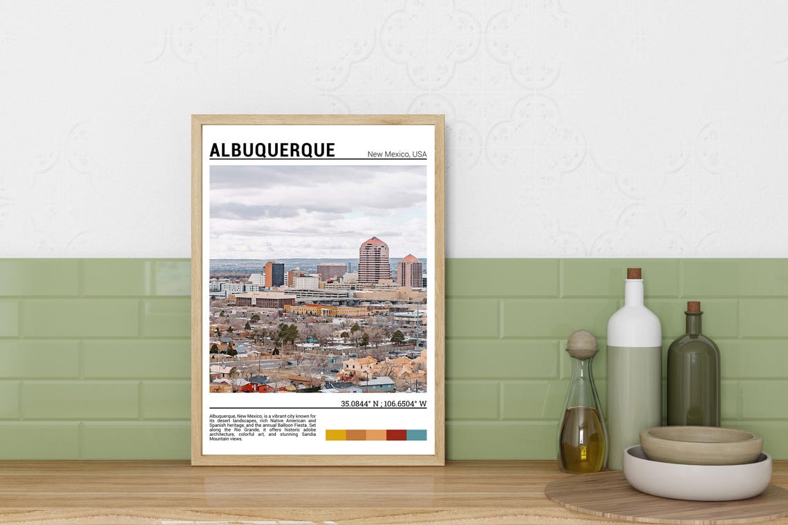 Albuquerque New Mexico Downtown Skyline Desert Cityscape View Poster - Image 3