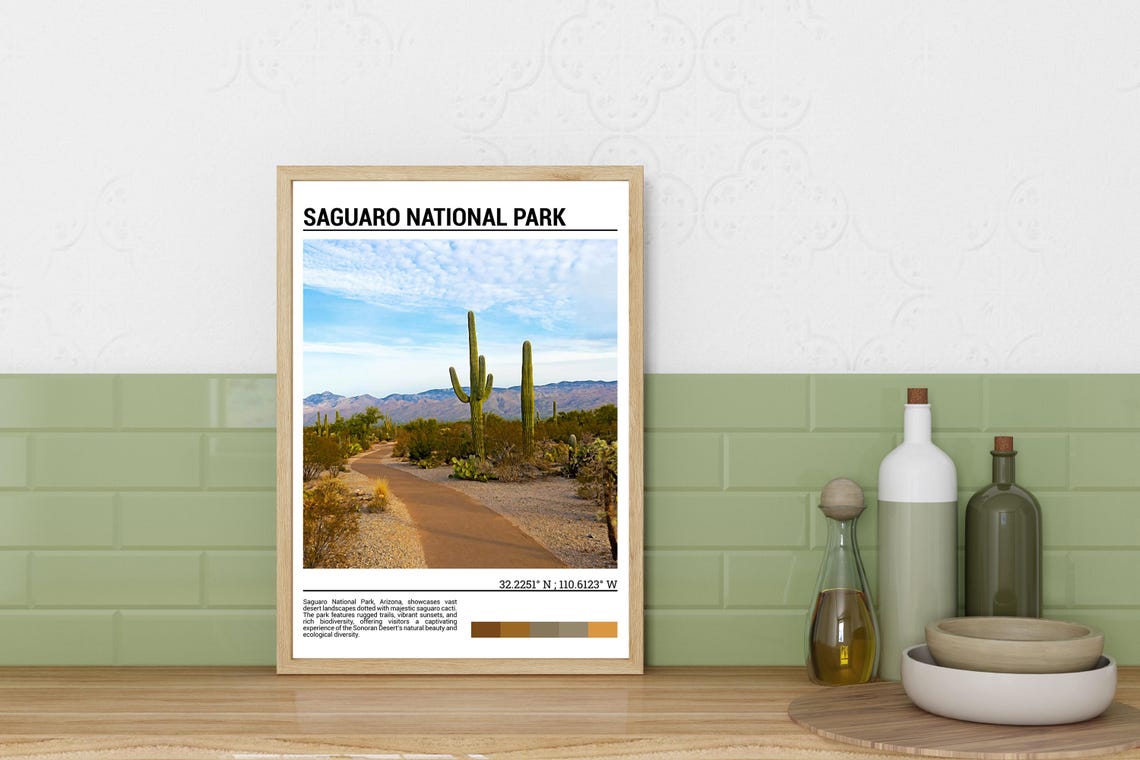 Saguaro National Park Giant Cactus Desert Trail Scene Poster - Image 3