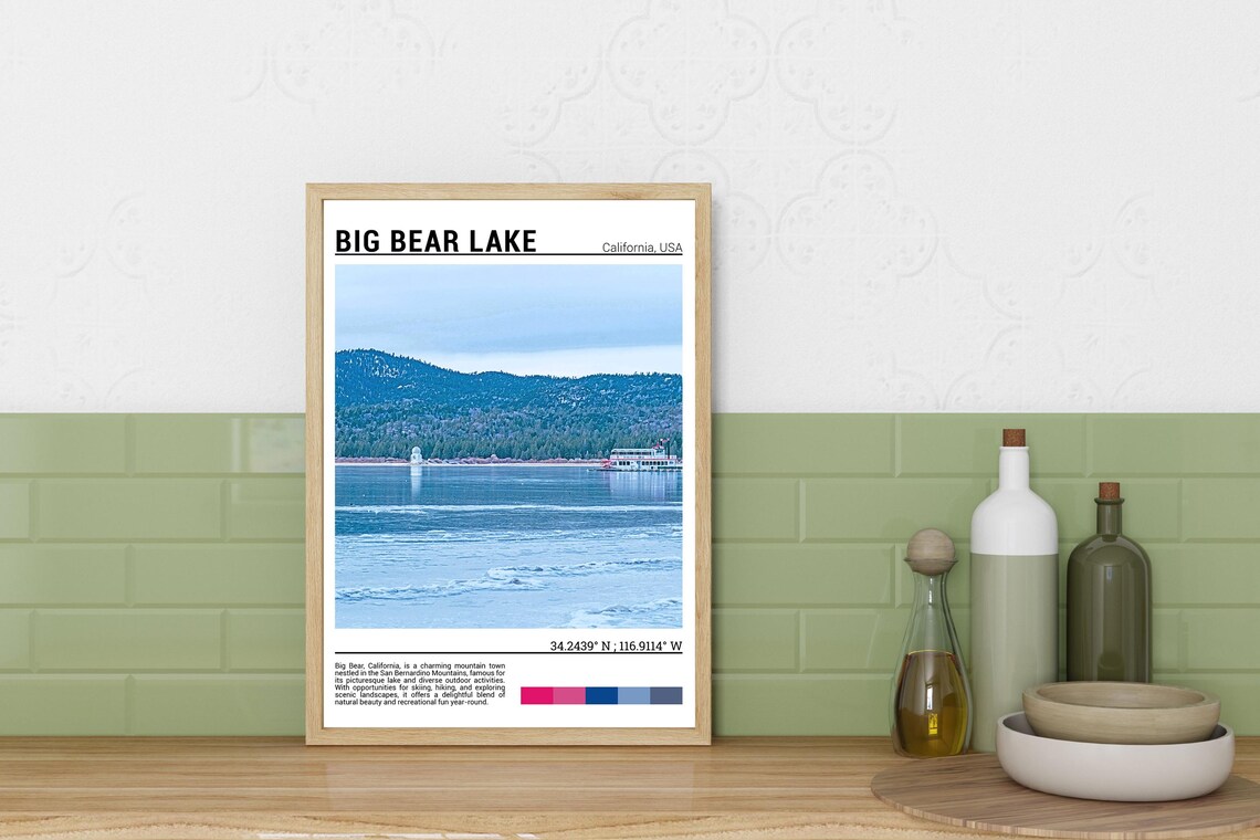 Big Bear Lake California Icy Mountain Lake Paddleboat Travel Poster - Image 3