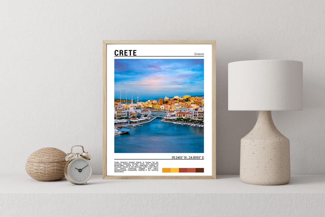 Crete Greece Colorful Harbor Town Sunset Waterfront Travel Poster - Image 2