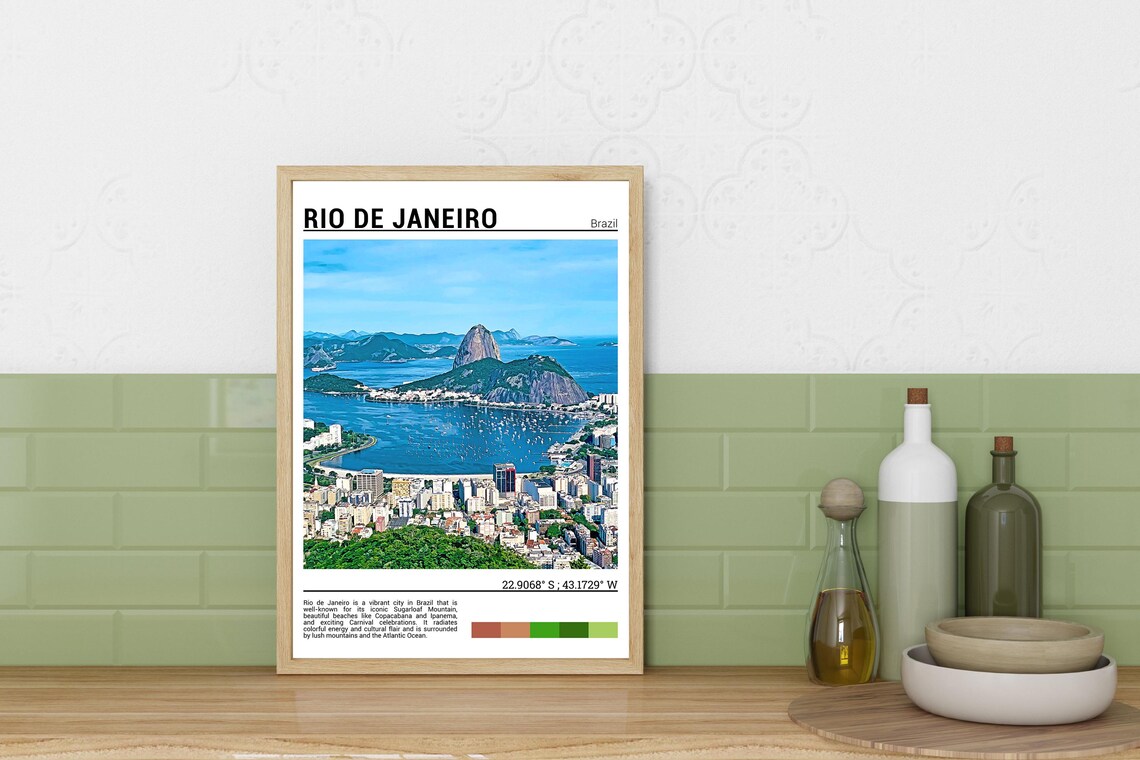 Rio De Janeiro Brazil Sugarloaf Mountain Bay Cityscape Travel Poster - Image 3
