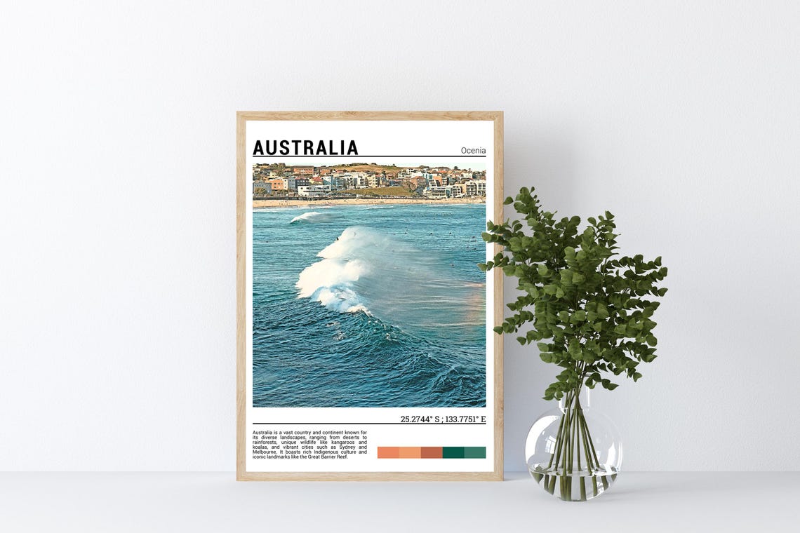 Australia Bondi Beach Surfers Breaking Wave Surf Culture Travel Poster - Image 4