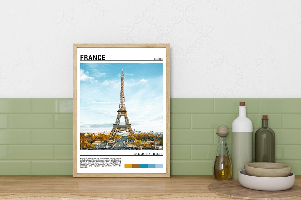 France Paris Eiffel Tower Autumn Trees Landmark Travel Photo Poster - Image 3