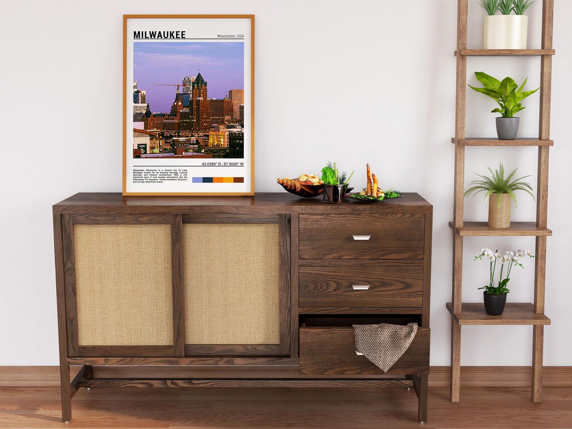 Milwaukee Wisconsin Sunset Skyline Cityscape Dusk Travel Poster - Image 6