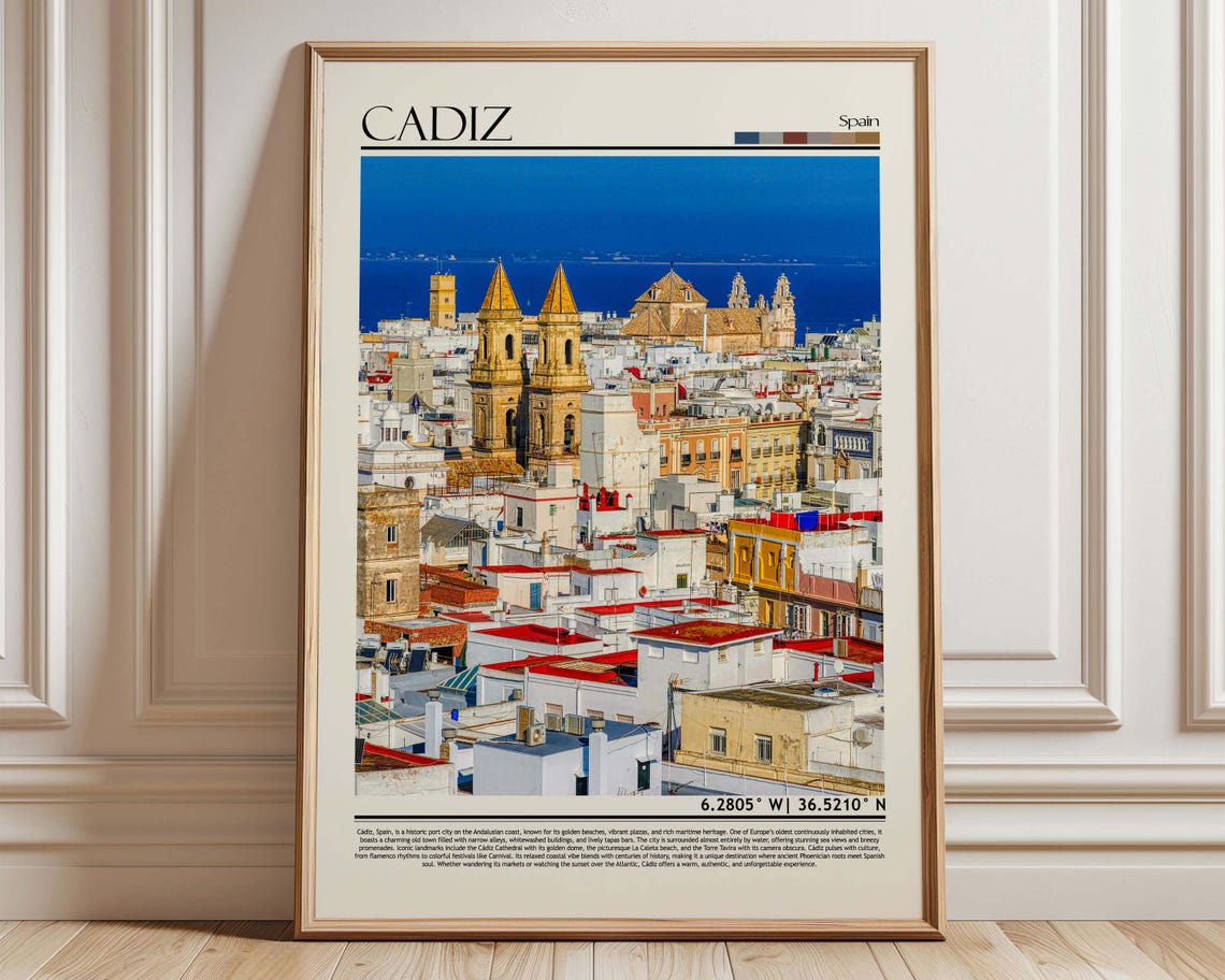 Cadiz Spain Coastal Cityscape Cathedral Skyline Travel Poster