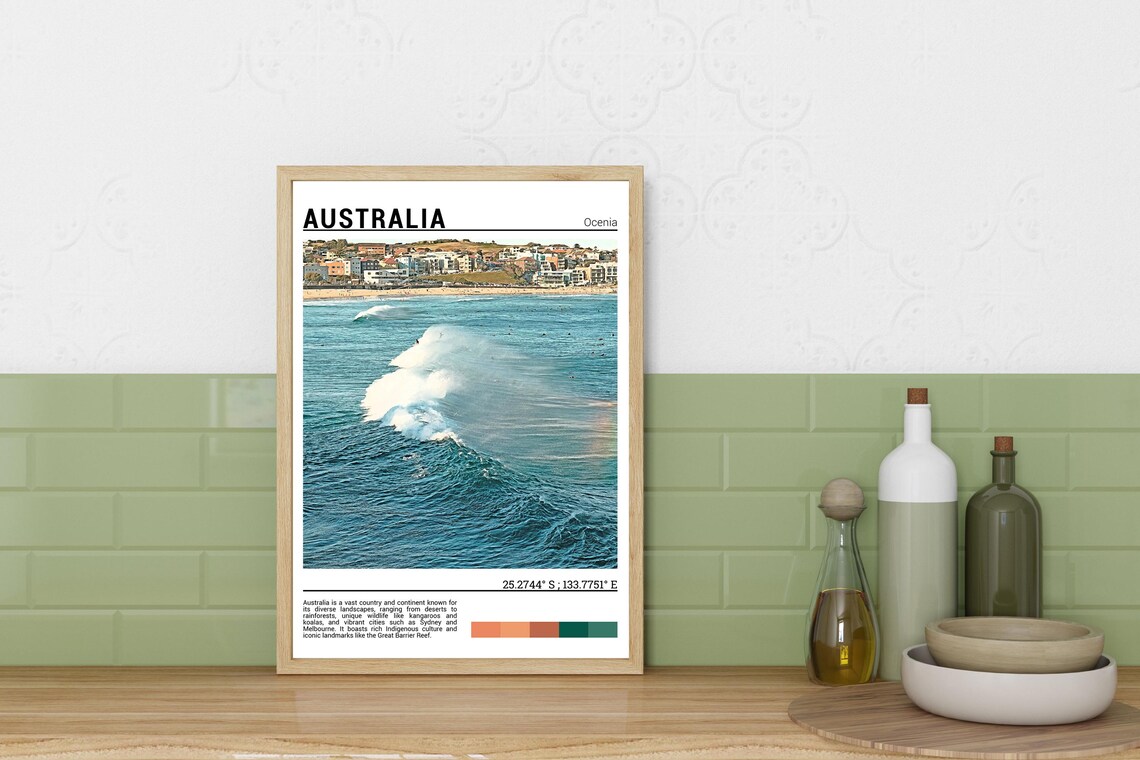 Australia Bondi Beach Surfers Breaking Wave Surf Culture Travel Poster - Image 3
