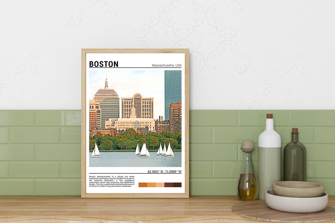Boston Travel Poster, Massachusetts USA Art Print - Image 3