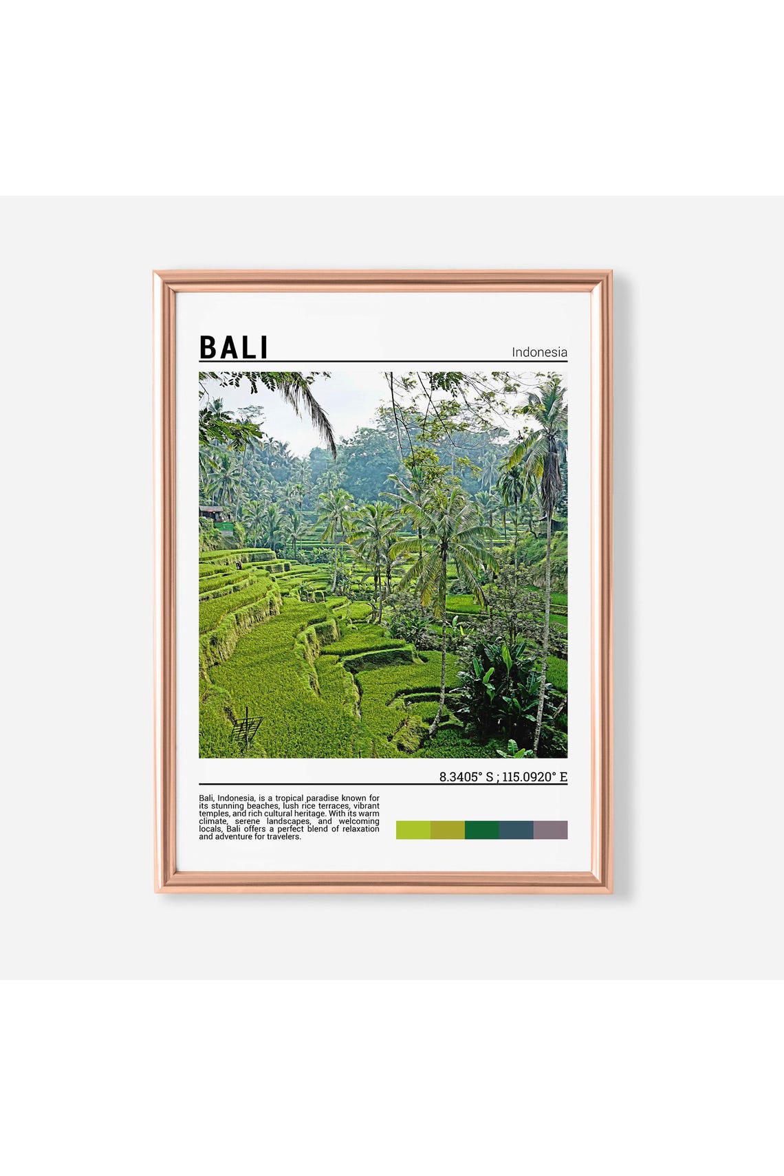 Bali Indonesia Emerald Rice Terraces Coconut Palms Photo Poster