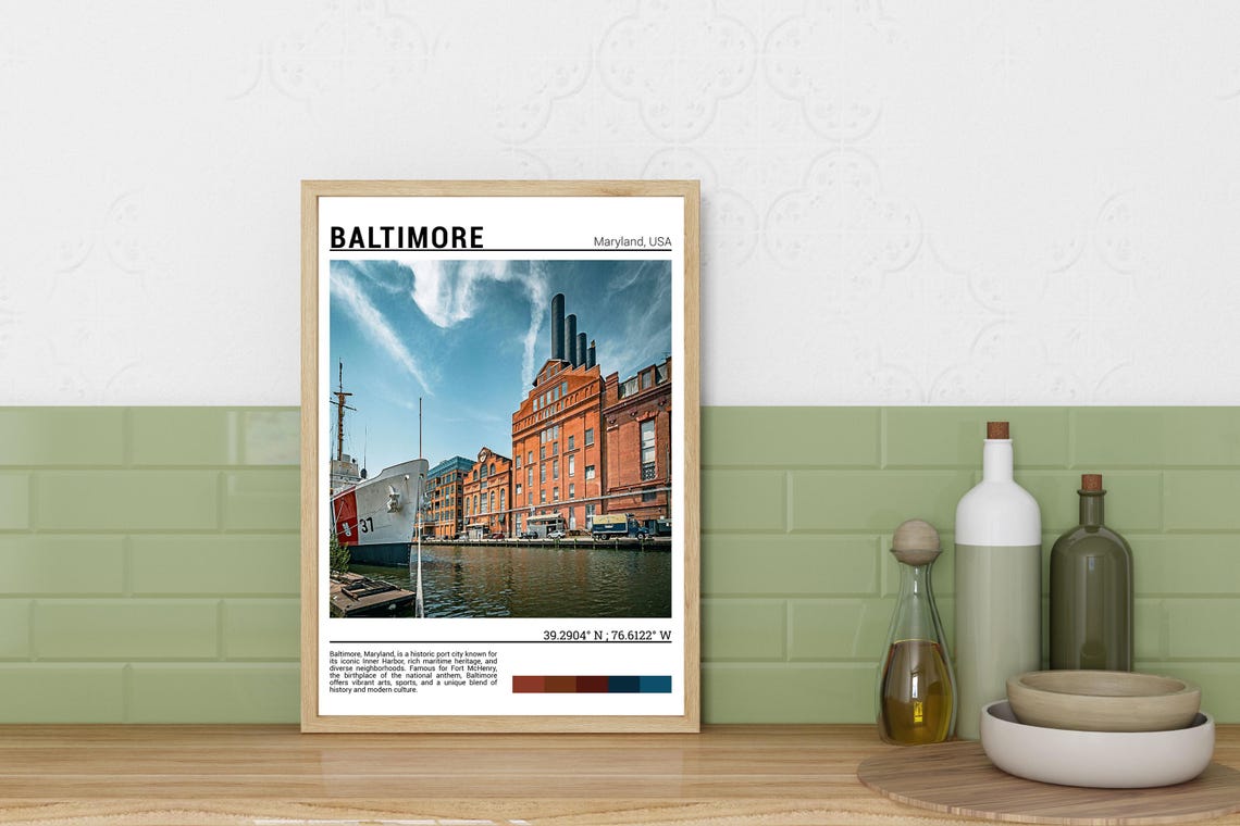Baltimore Maryland Inner Harbor Ship Brick Waterfront Travel Poster - Image 3