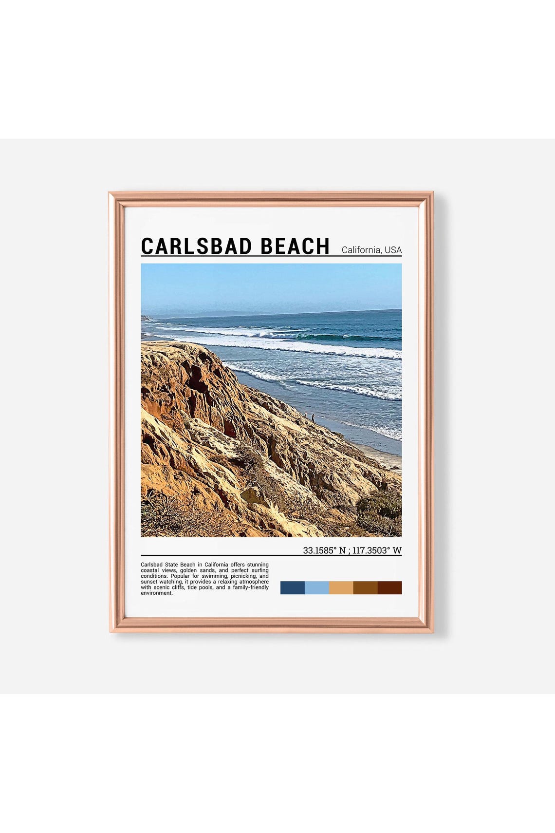 Carlsbad Beach California Sandstone Cliffs Surf Waves Poster