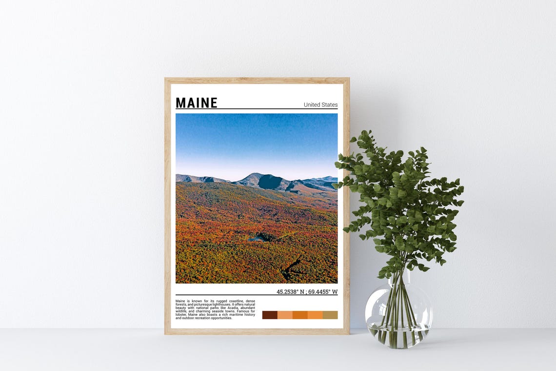 Maine Autumn Mountains Fall Foliage Forest Landscape Photo Poster - Image 4