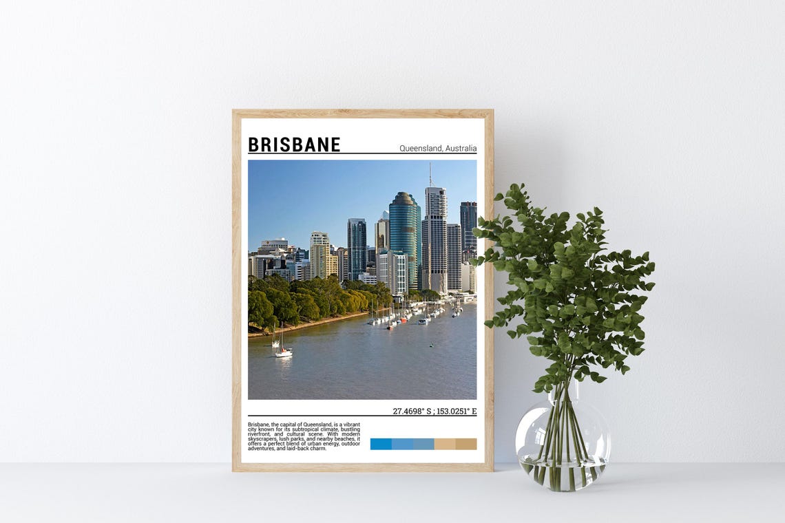 Brisbane Queensland Skyline Riverside Sailboats Travel Poster - Image 2