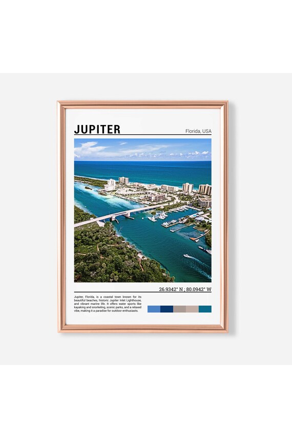 Jupiter Florida Aerial Inlet Marina Bridge Coastal Town Travel Poster
