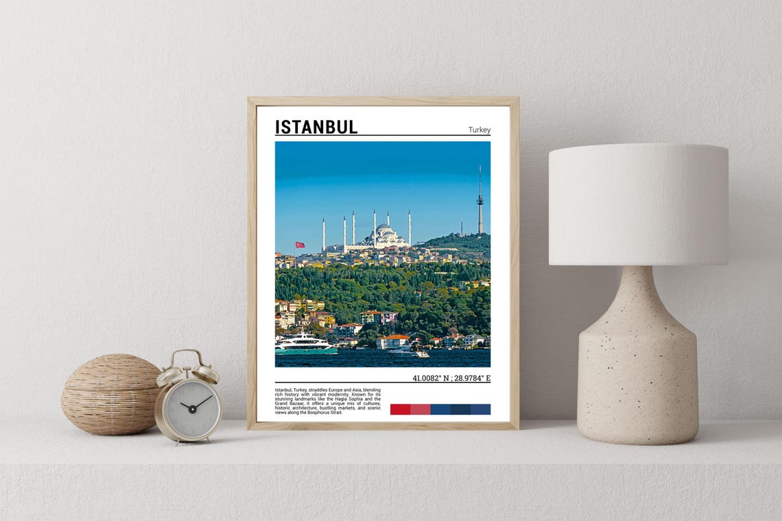 Istanbul Turkey Mosque Minarets Skyline Bosphorus Strait Travel Poster - Image 2