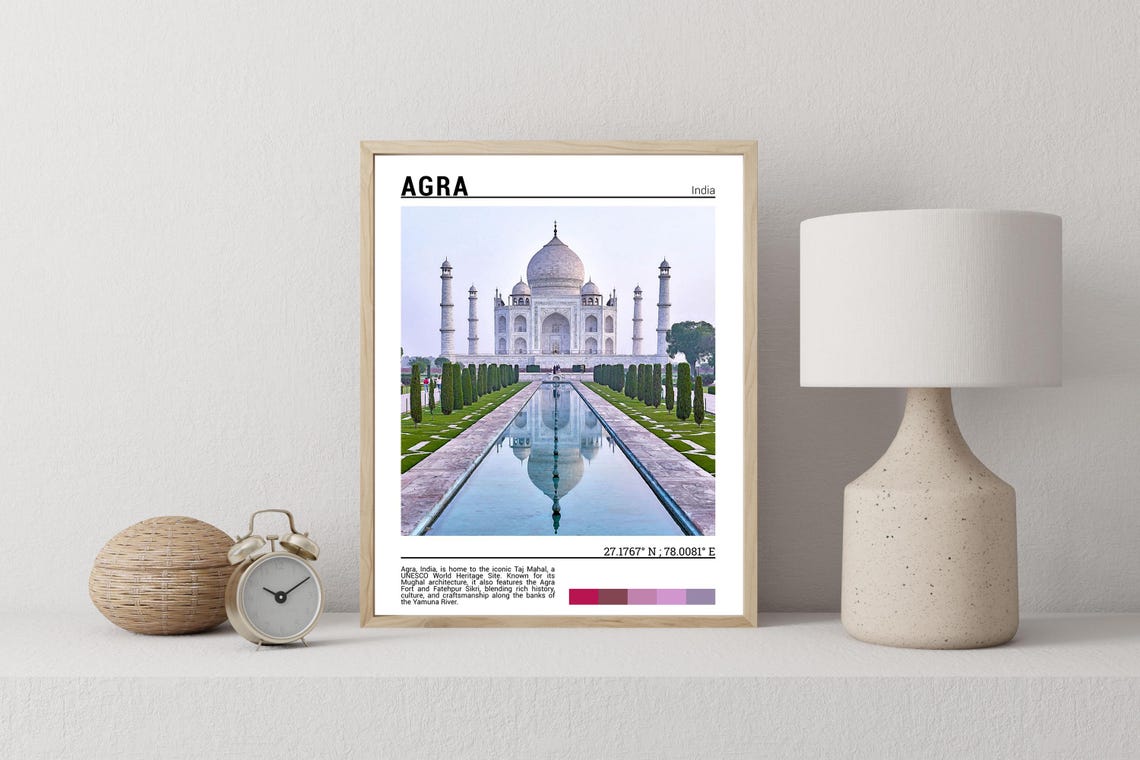 Agra India Taj Mahal Reflecting Pool Mughal Architecture Travel Poster - Image 2
