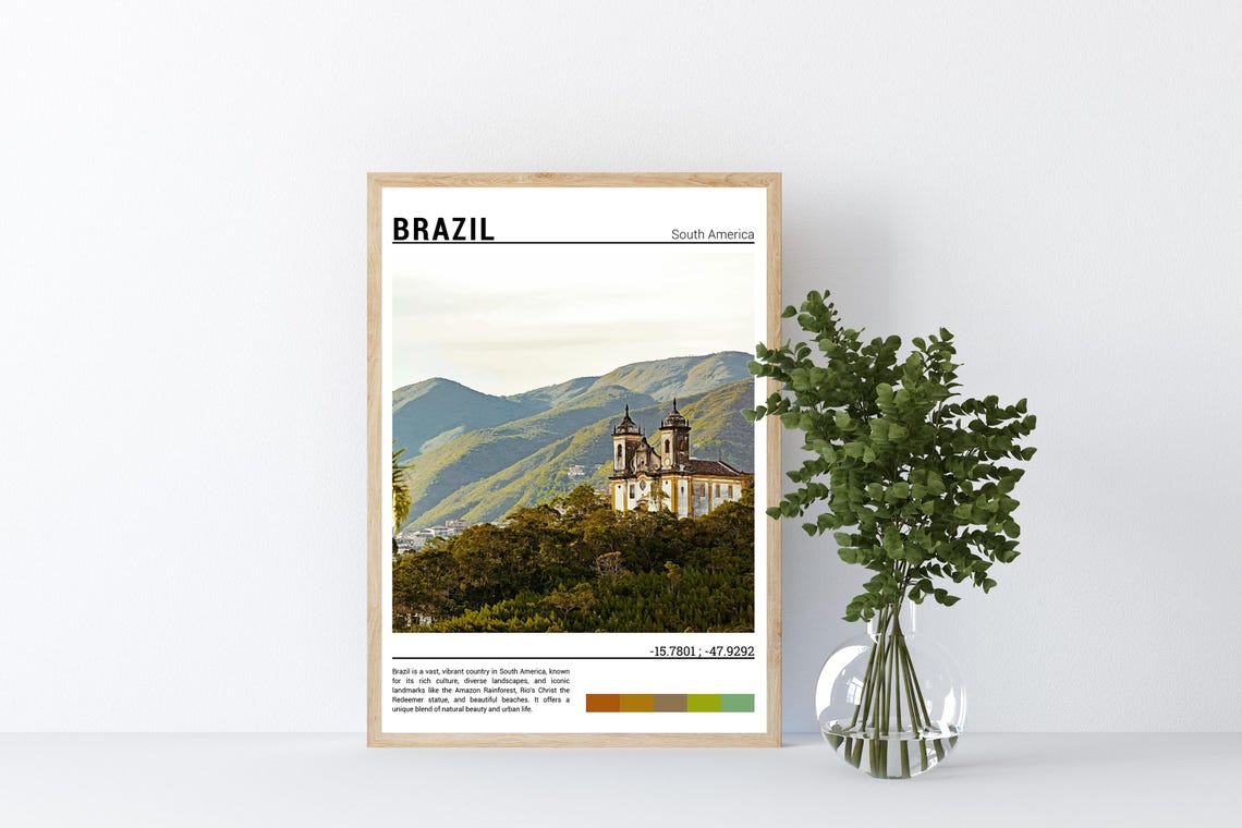 Brazil Colonial Church Green Mountains Heritage Scenic Travel Poster - Image 4
