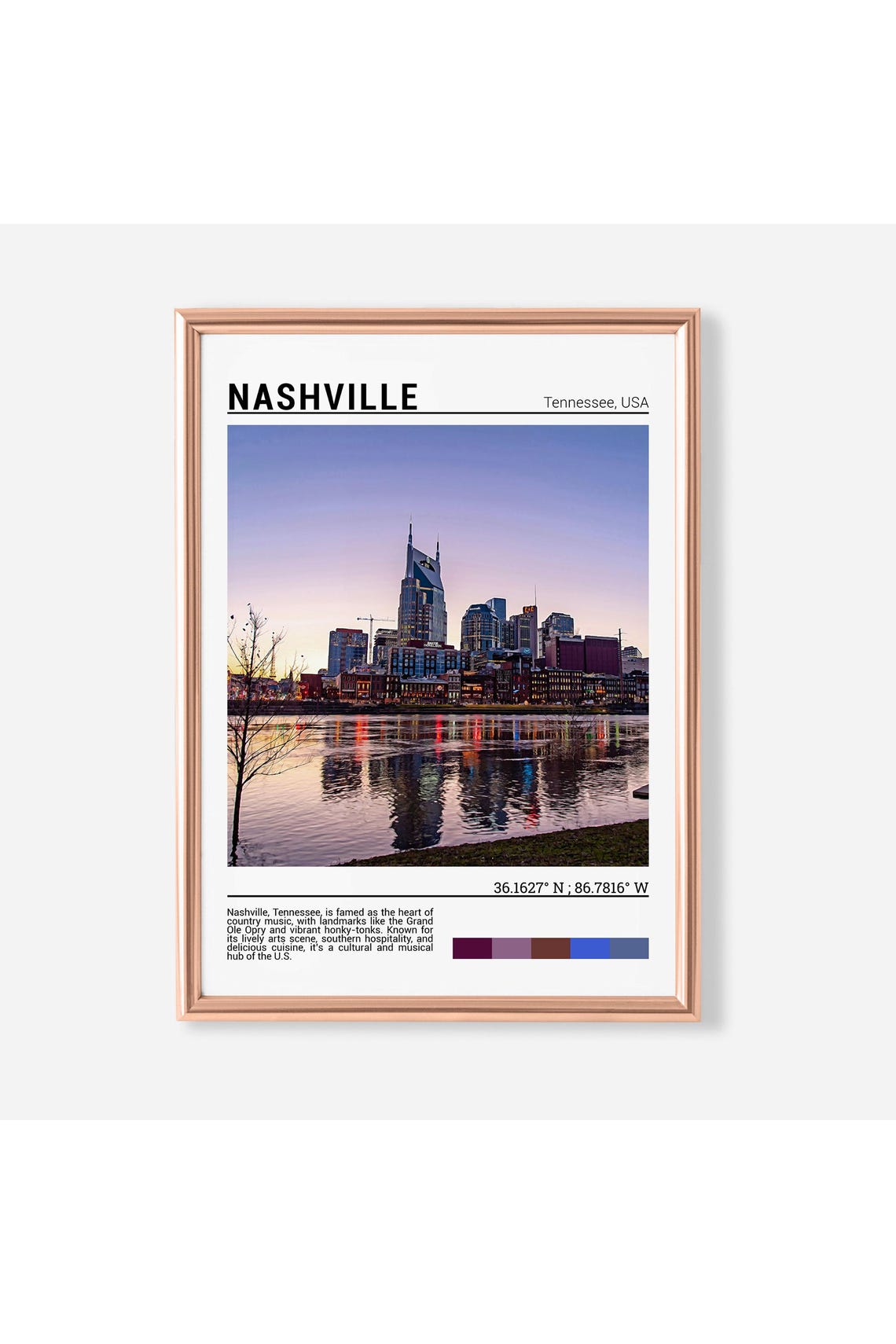 Nashville Tennessee Riverfront Skyline Sunset Reflection Photo Poster