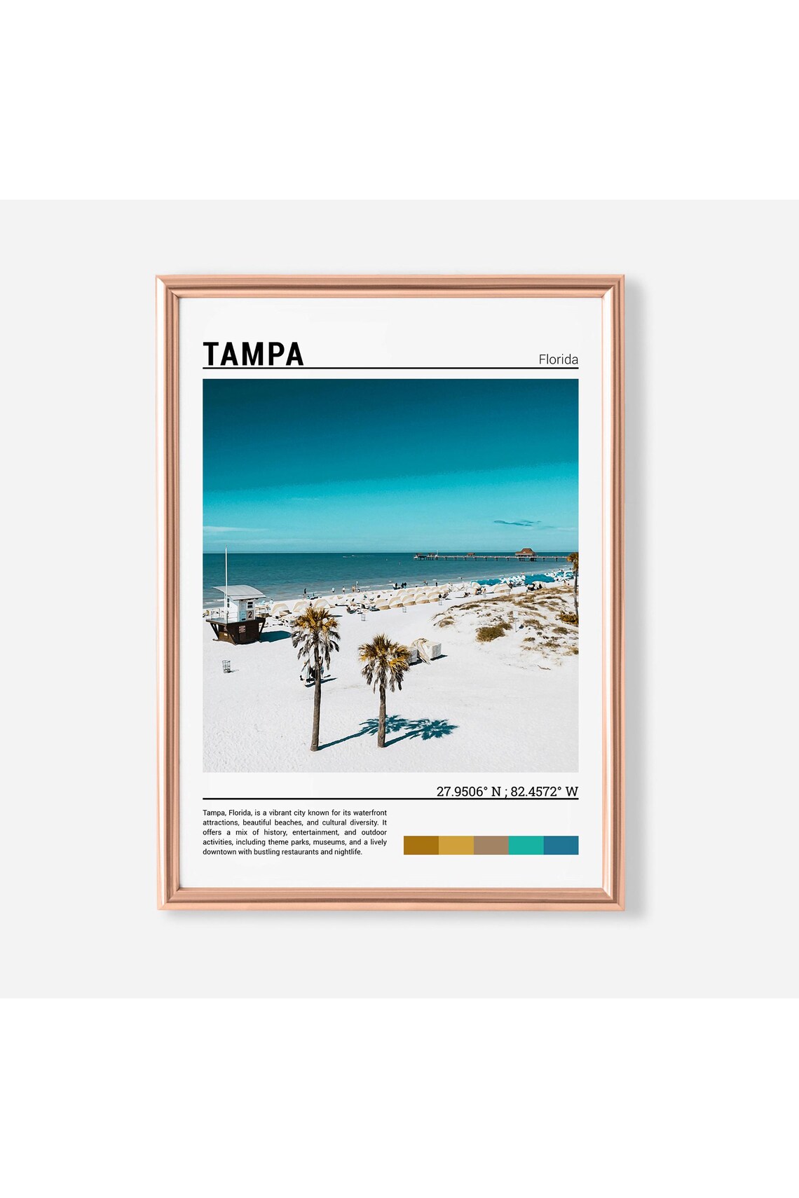 Tampa Florida Beach Pier Minimalist City Coordinates Travel Poster