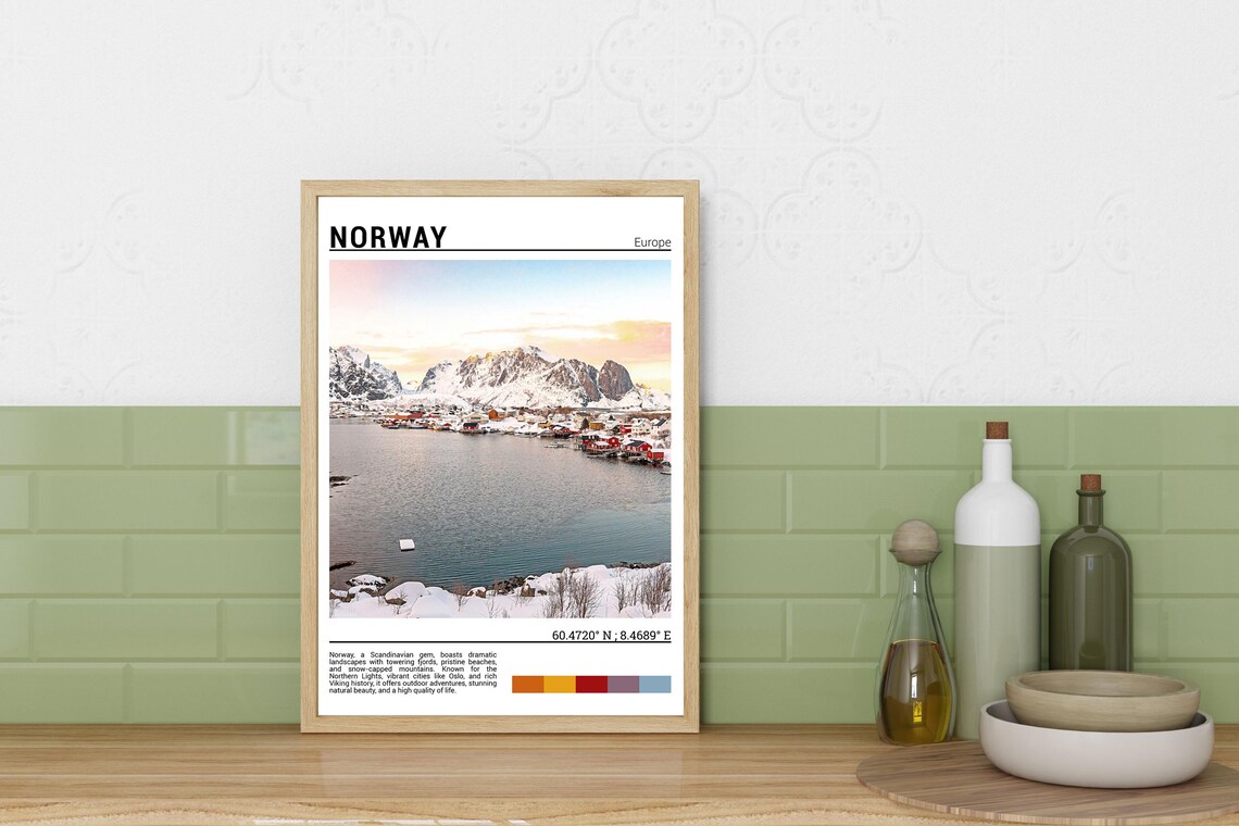 Norway Europe Snowy Fishing Village Fjord Winter Arctic Fjord Poster - Image 3