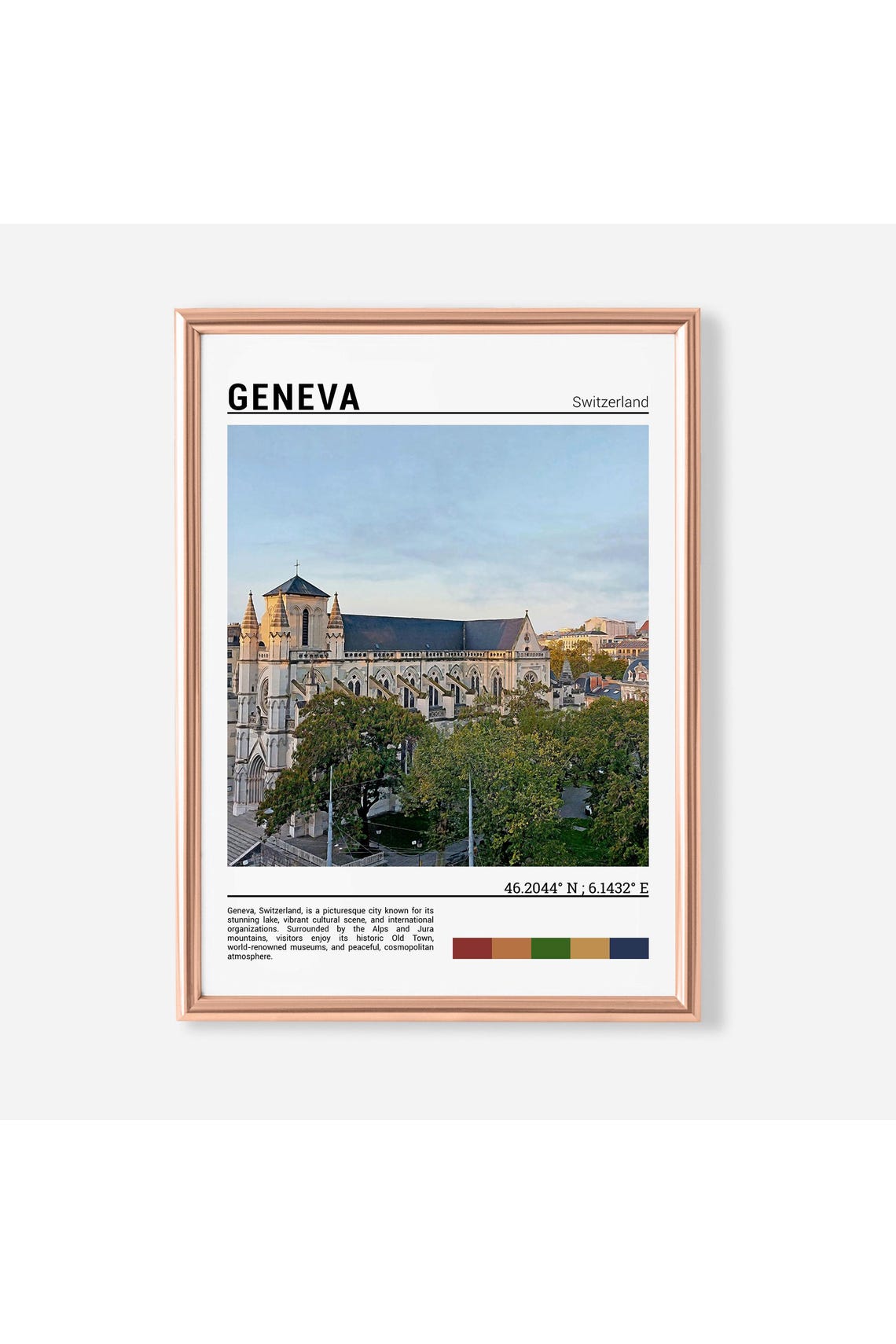 Geneva Switzerland Historic Cathedral Trees Cityscape View Poster