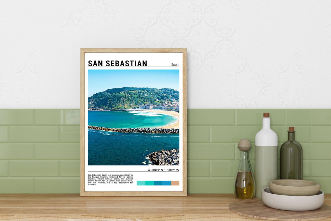 San Sebastian Spain La Concha Bay Beach Turquoise Water View Poster - Image 3